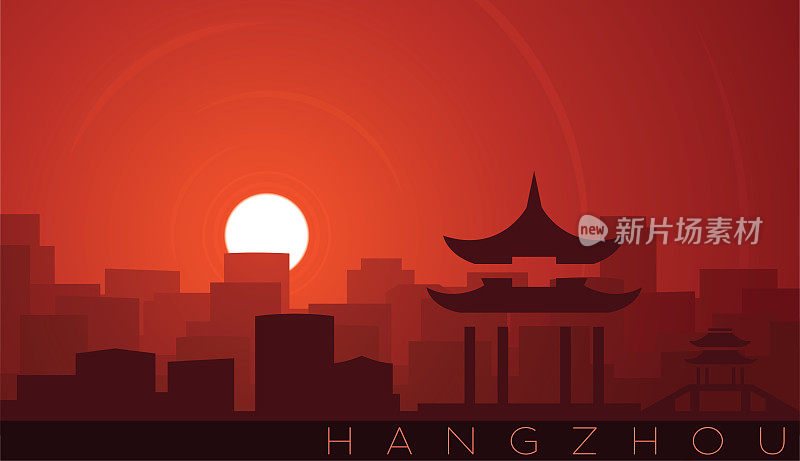 Hangzhou Low Sun Skyline Scene
